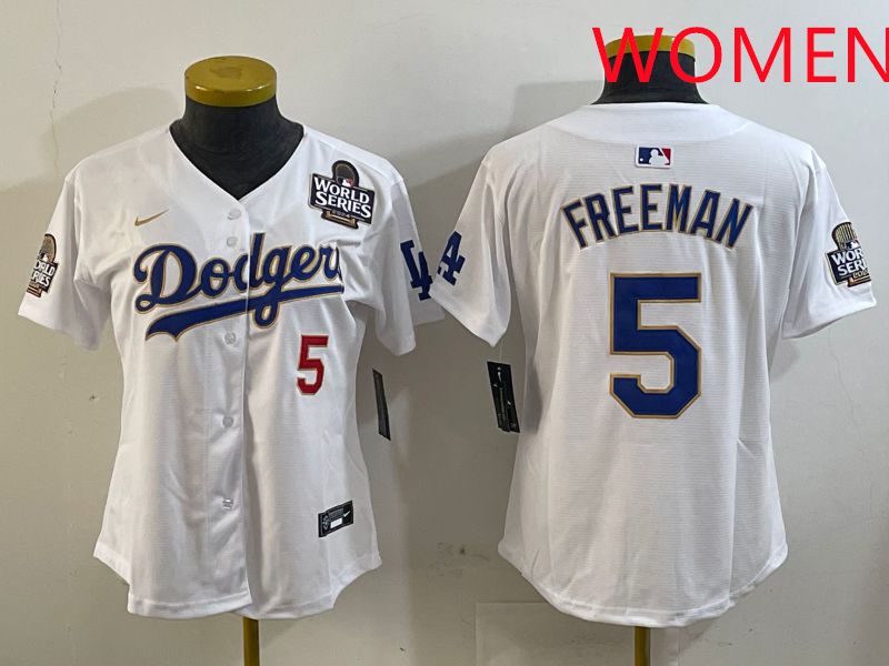 Women Los Angeles Dodgers 5 Freeman White Gold Game 2025 Nike MLB Jersey style 2
